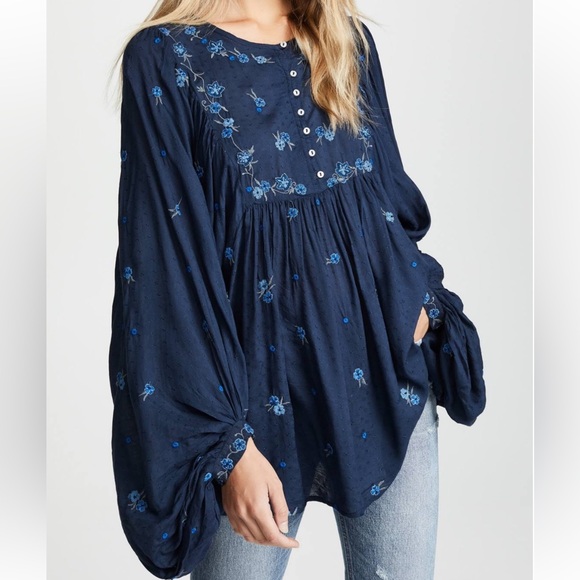 Free People Tops - Free People Kiss From A Rose Long Sleeve Floral Embroidered Boho Blouse Small